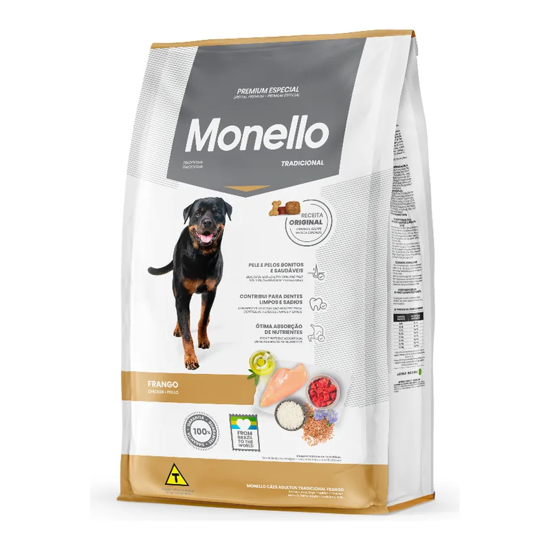 Embalagem da ração Monello Premium Especial Cães Adulto Tradicional Frango
