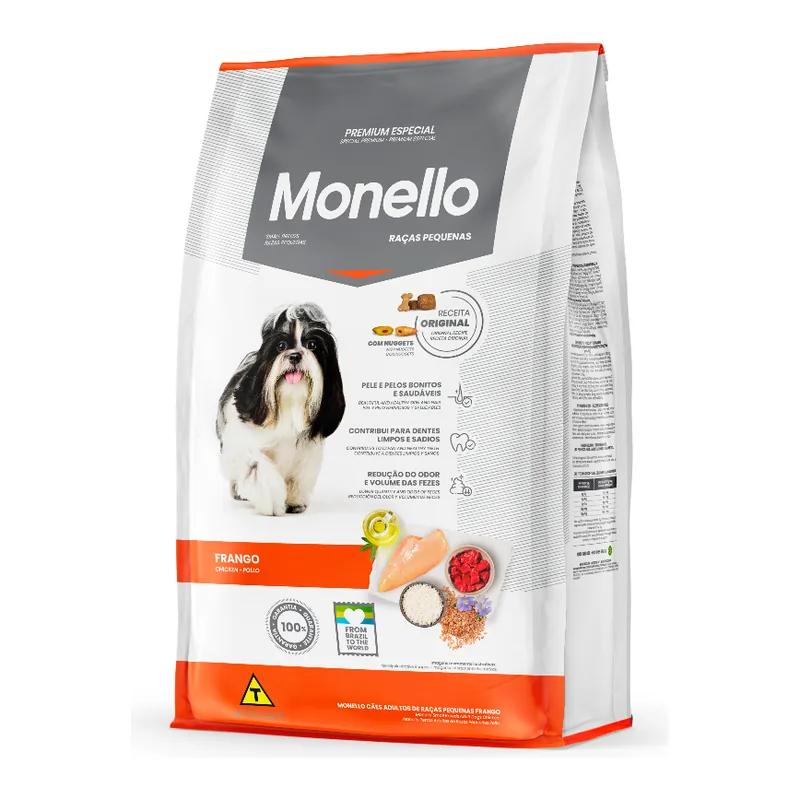 Embalagem da ração Monello Premium Especial Cães Adulto Raças Pequenas Frango
