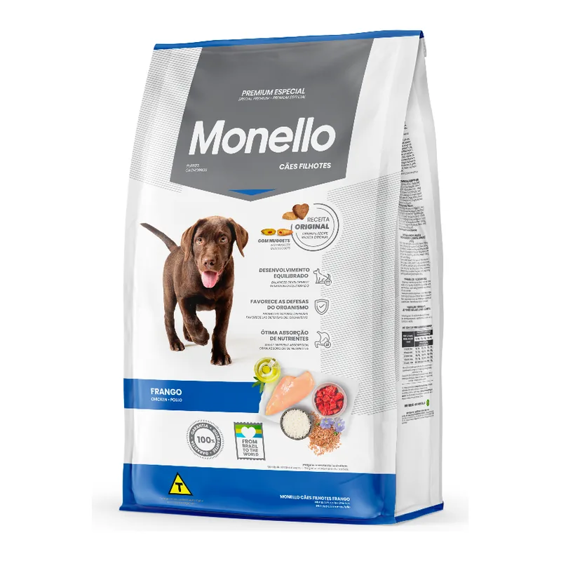Embalagem da ração Monello Premium Especial Cães Filhotes Frango