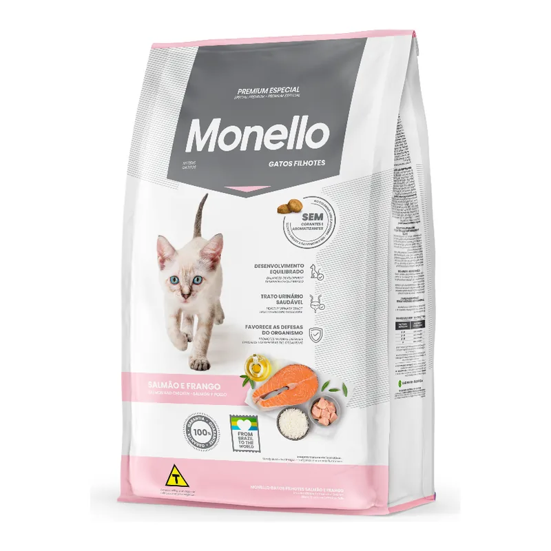 Embalagem da ração Monello Premium Especial Gatos Filhotes Salmão & Frango