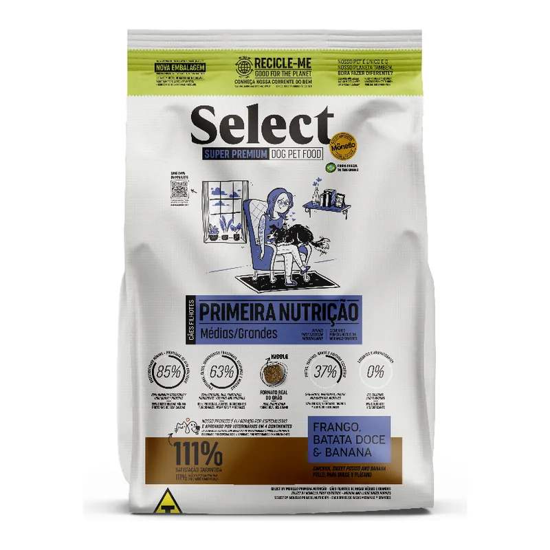 Embalagem da ração Select By Monello Raças Médias e Grandes Primeira Nutrição