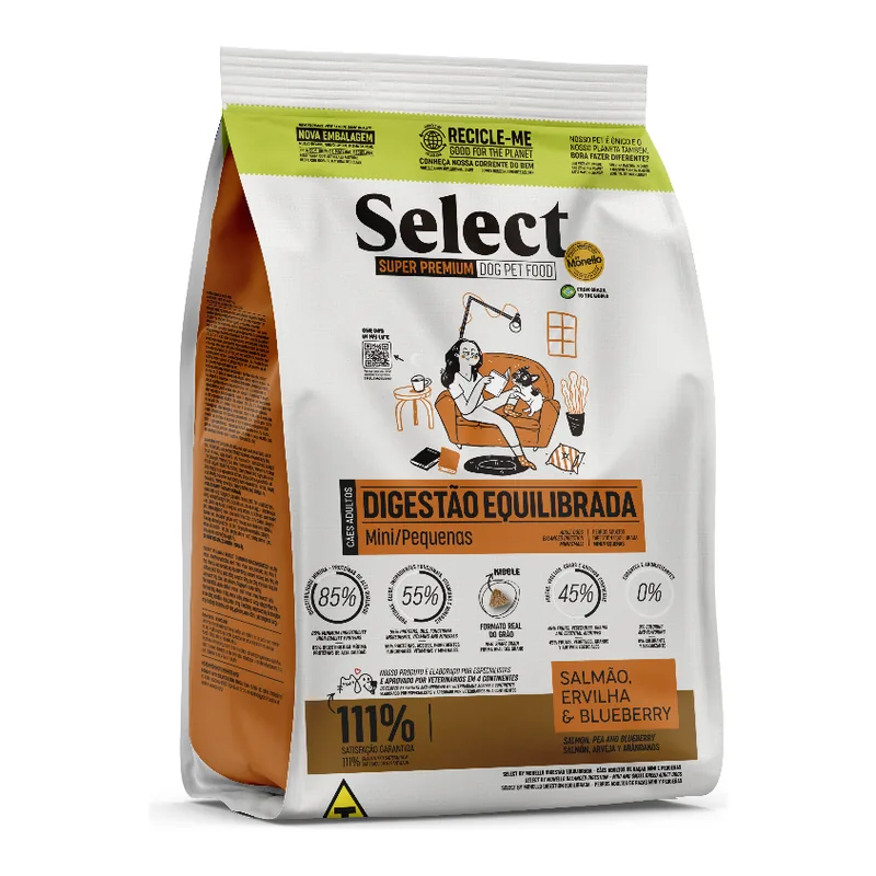 Embalagem da ração Select By Monello Raças Mini e Pequenas Digestão Equilibrada