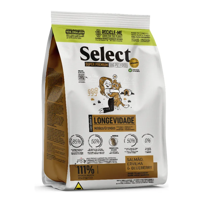 Embalagem da ração Select By Monello Raças Médias e Grandes Longevidade