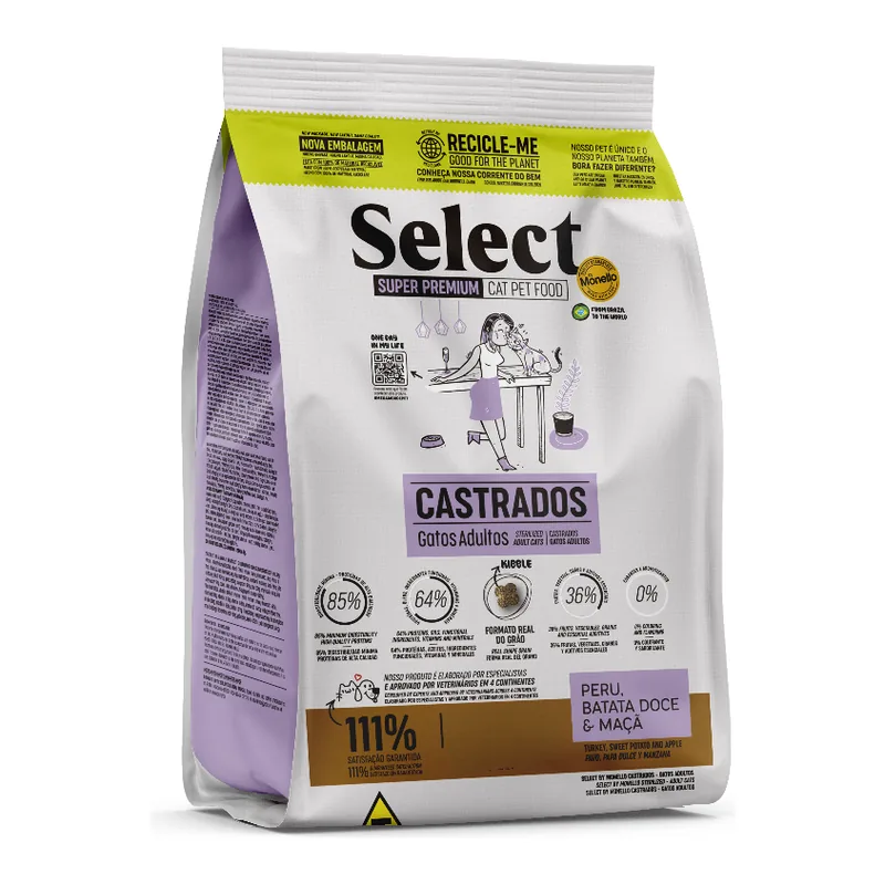 Embalagem da ração Select By Monello Gatos Adultos Castrados